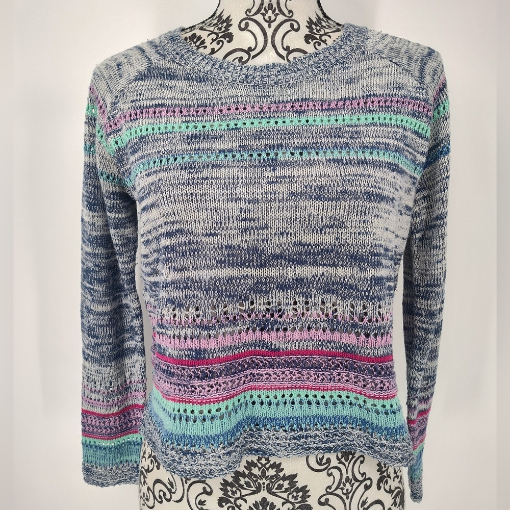 Love on a Hanger Multicolor Striped Cropped Crew Neck Sweater Women's Medium